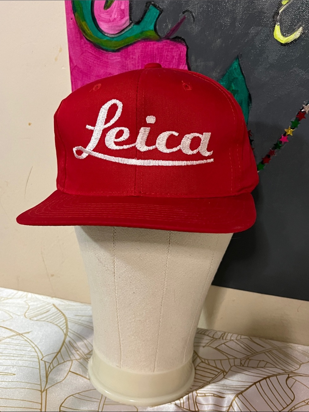 Leica Red Cap with White Script Logo
